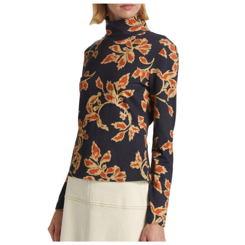 NWT TANYA TAYLOR Navy Maura Floral Turtleneck Top XL  $345 - Picture 3 of 5